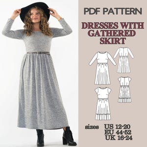 PDF Sewing Pattern Dress Set, Midi and Maxi Dress Patterns, Ruffle Hem Dress, Gathered Waist Dress, Short Sleeve Dress Pattern, Summer Dress image 9