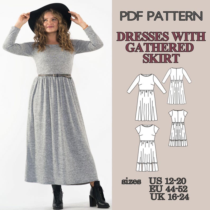 PDF Sewing Pattern Dress Set, Midi and Maxi Dress Patterns, Ruffle Hem Dress, Gathered Waist Dress, Short Sleeve Dress Pattern, Summer Dress image 9