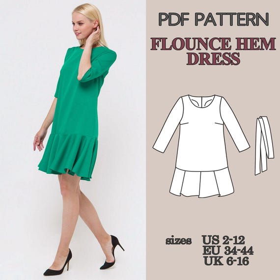 Free Pattern, Long Sleeve Dress Sewing Pattern, Flounce Dress Pattern,  Women PDF Sewing Pattern, Belted Dress, Round Neck Dress Pattern - Etsy