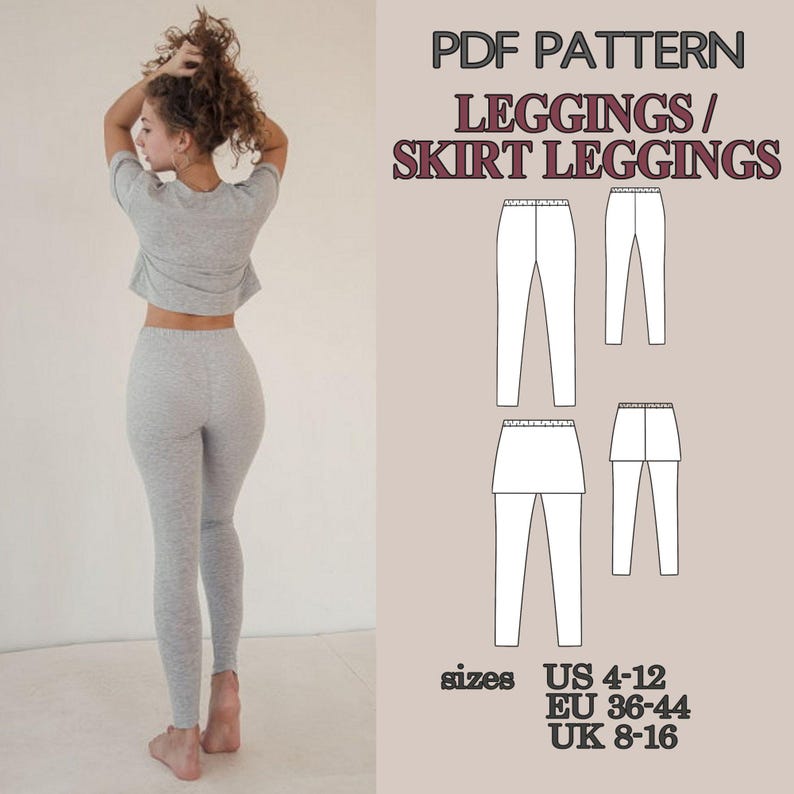 Leggings Sewing Pattern PDF, Yoga Pants Pattern, Skirted Leggings Pattern, Workout Leggings, Activewear Pattern Women Pants Pattern Trousers image 5