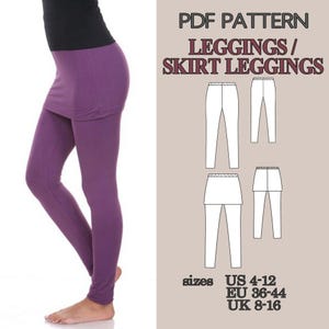 Leggings Sewing Pattern PDF, Yoga Pants Pattern, Skirted Leggings Pattern, Workout Leggings, Activewear Pattern Women Pants Pattern Trousers image 2