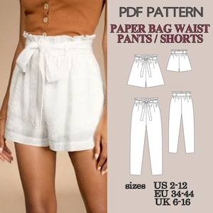 Paper Bag Waist Pants Pattern Women Pants Pattern Shorts Patterns PDF Sewing Patterns Sewing Patterns Paper Bag Waist PDF Shorts Pattern