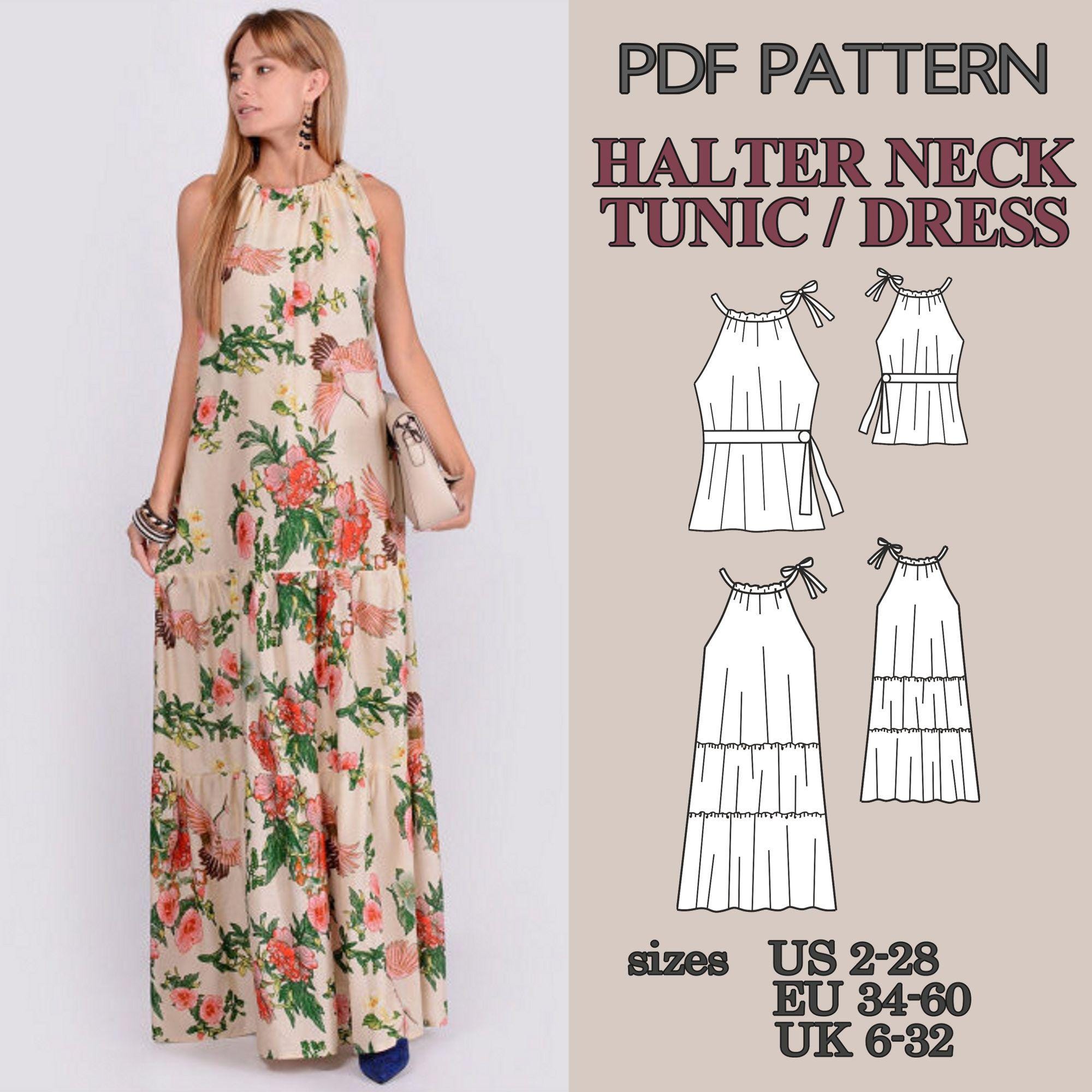 plus size halter dress pattern Tiered Maxi Dress Sewing Pattern PDF, Halter Neck Boho Dress and Tunic Set, Plus  Size Friendly Summer Dress Pattern, Tunica Pattern