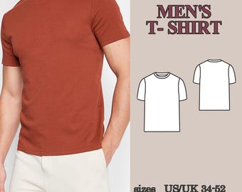 Patrón de costura en PDF para camiseta de hombre, patrón de camiseta de punto ajustada, camisa básica de manga corta, patrón de costura fácil para ropa de hombre, patrón de camiseta para niño