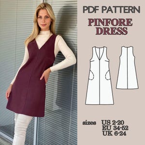 Pinafore Dress Sewing Pattern PDF, V Neck Dress with Pockets and Lining, Mini and Knee Length Dress Pattern Beginner Friendly Video Tutorial image 9