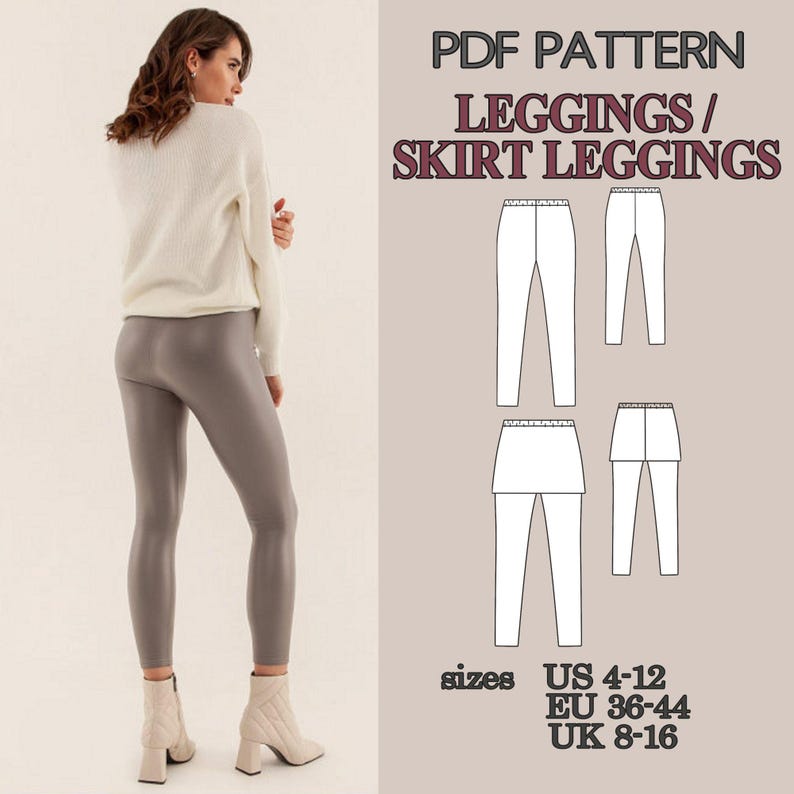 Leggings Sewing Pattern PDF, Yoga Pants Pattern, Skirted Leggings Pattern, Workout Leggings, Activewear Pattern Women Pants Pattern Trousers image 10