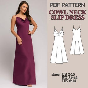 Wasserfallausschnitt Kleid Schnittmuster, Schnittmuster, Muster Nähen, Slip Kleid Schnittmuster, Kleid Schnittmuster, PDF zum Schnittmuster, Maxi Kleid Schnittmuster