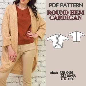 Round Hem Cardigan Pattern, Curved Hem Cardigan Pattern, Sewing Patterns, Pattern Sewing, Plus size sewing patterns, Hi-Low Cardigan Pattern