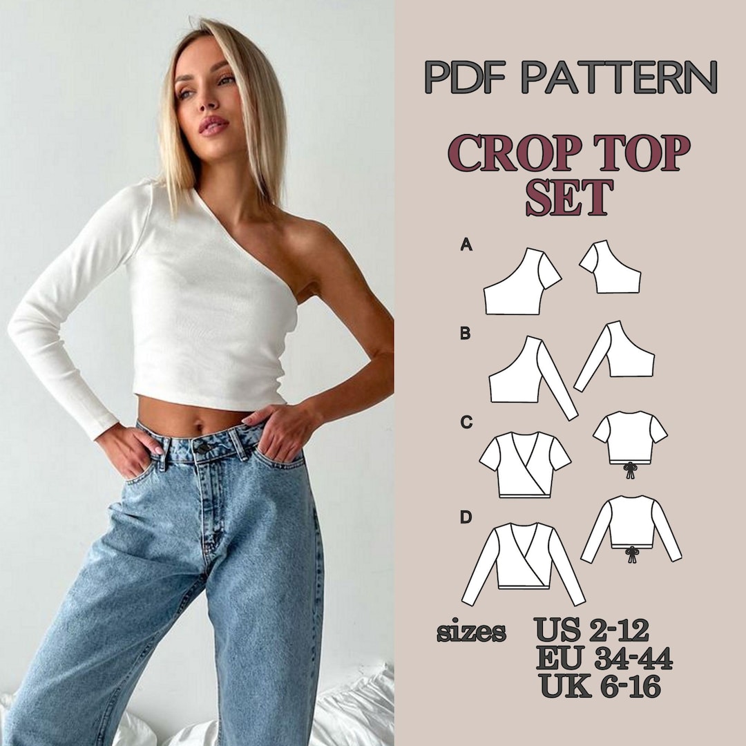 Crop Top Sewing Pattern PDF, 4 in 1 Pattern, One Shoulder Top, Wrap Top ...