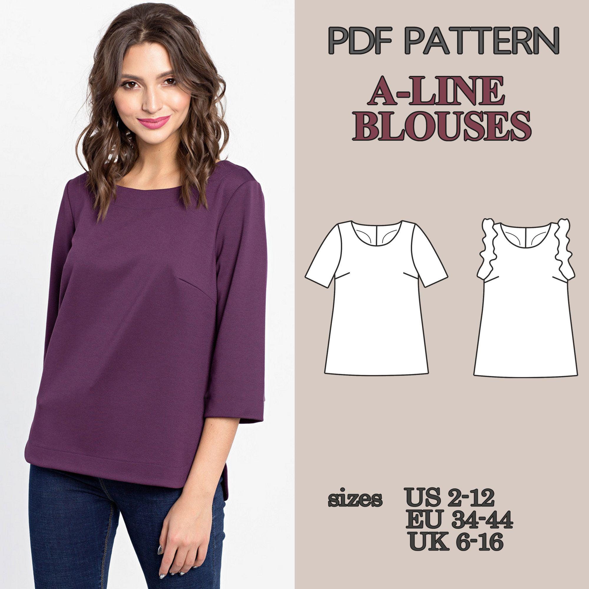 Blouse Sewing Pattern, A Line Top Pattern, 2 in 1 Blouse Pattern, Women ...