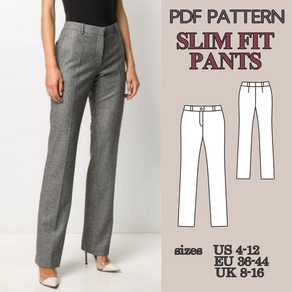 Slim Fit Pants Sewing Pattern, Women Trousers Pattern, Zipper Fly Pants, High Waist Office Pants, PDF Sewing Pattern, Tailored Pants DIY