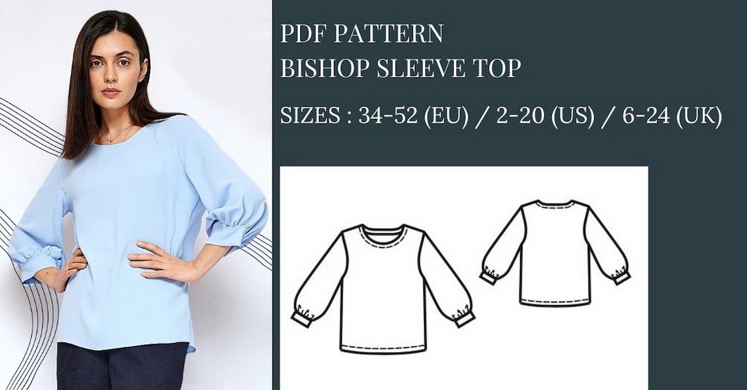 Bishop Sleeve Top Pattern, Blouse Pattern, Sewing Patterns, PDF Sewing ...