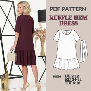 Free Dress Pattern, Short Sleeve Dress Sewing Pattern, Ruffle Hem Dress Pattern, Women PDF Sewing Pattern, Belted Dress Summer Dress Pattern image 5