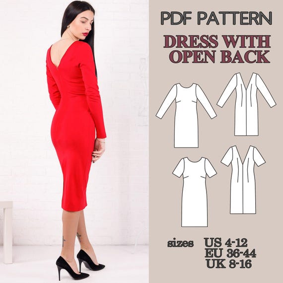 Bodycon Dress Sewing Pattern, V Back Dress Pattern, Knit Dress PDF, Pencil Dress  Pattern, Fitted Dress With Sleeves Open Back Dress Patterns - Etsy