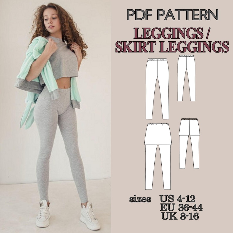 Leggings Sewing Pattern PDF, Yoga Pants Pattern, Skirted Leggings Pattern, Workout Leggings, Activewear Pattern Women Pants Pattern Trousers image 4