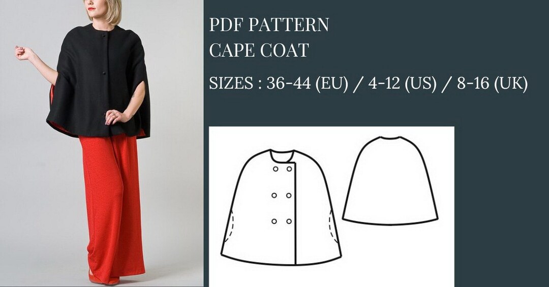 Vintage Sewing Pattern Womens, Cape Coat Pattern, Poncho Pattern, Cloak ...