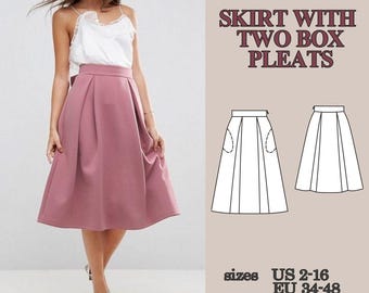 Midi Skirt Sewing Pattern PDF, Vintage Pleated Skirt Pattern, Knee Length Option, Invisible Zipper, Digital Download, A-line Skirt Pattern