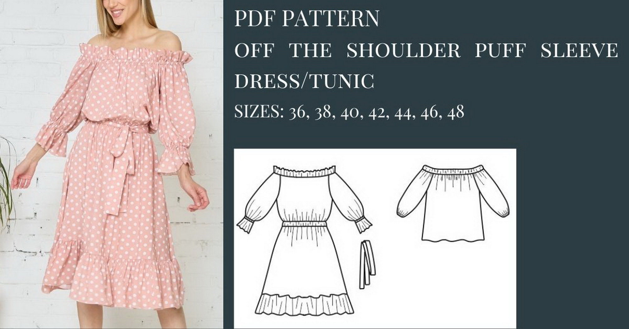 Puff Sleeve Dress Pattern Sewing Pattern off the Shoulder Etsy