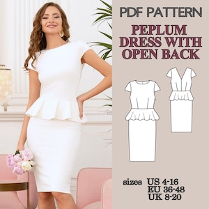 Dress Pattern, Sewing Patterns, Sewing Patterns for Women, Patterns Sewing, Dress Pattern PDF, Sewing Patterns pdf, Peplum Dress Pattern