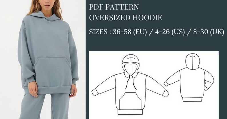 Women Hoodie Pattern, Sewing Patterns, Pattern Sewing, Plus size sewing patterns, pdf Sewing Patterns, Sewing Pattern Hoodie, PDF Pattern, Oversized Hoodie Sewing Pattern, Loungewear clothes sewing patterns, Plus Size sport patterns