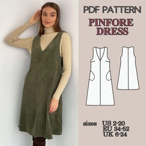 Pinafore Dress Sewing Pattern PDF, V Neck Dress with Pockets and Lining, Mini and Knee Length Dress Pattern Beginner Friendly Video Tutorial image 4