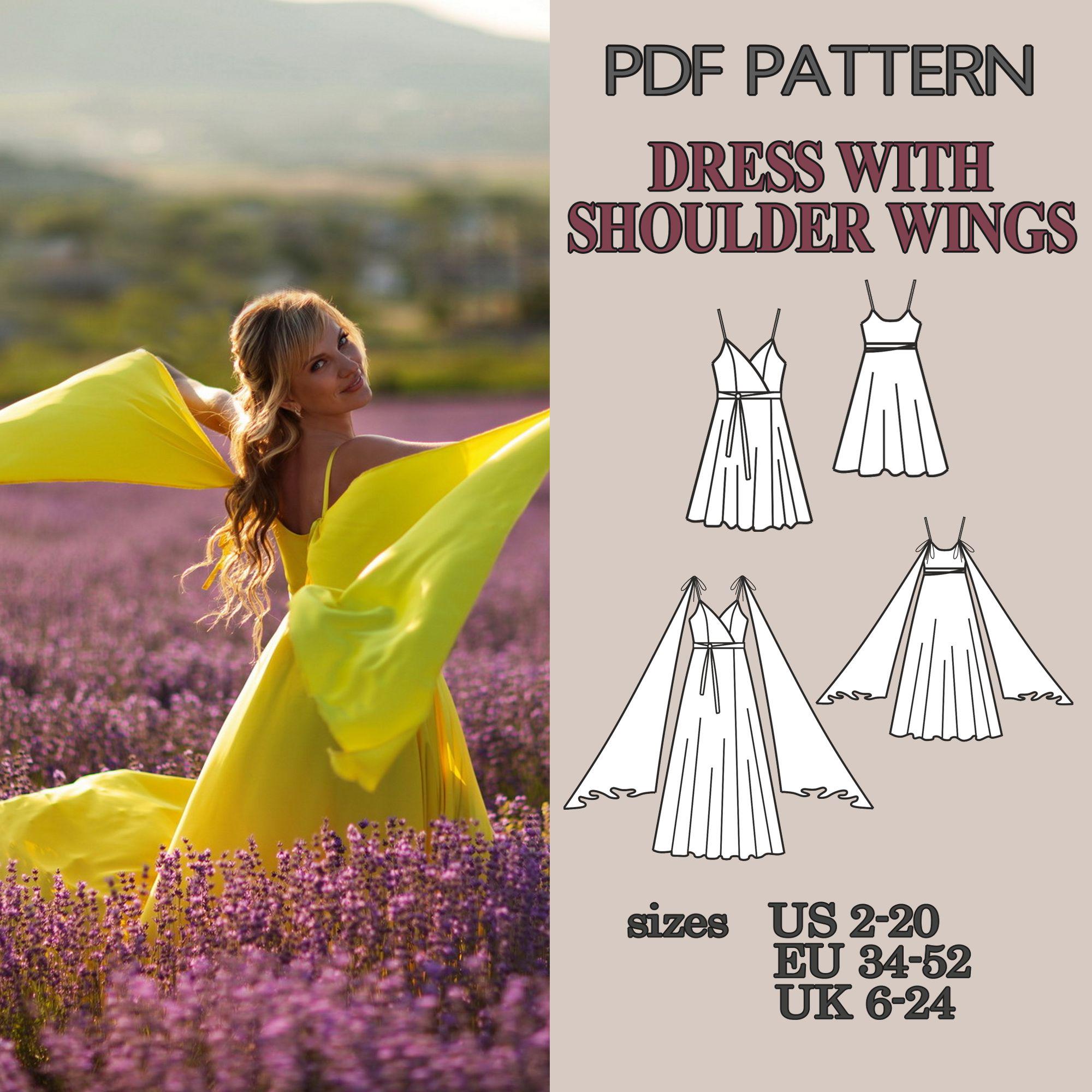Wrap Maxi Dress Sewing Pattern PDF, Deep V Neck Dress With Ties, 2 in 1 ...
