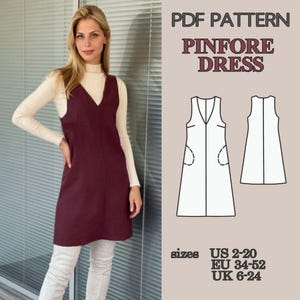 Pinafore Dress Sewing Pattern PDF, V Neck Dress with Pockets and Lining, Mini and Knee Length Dress Pattern Beginner Friendly Video Tutorial image 8