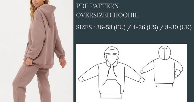 Women Hoodie Pattern, Sewing Patterns, Pattern Sewing, Plus size sewing patterns, pdf Sewing Patterns, Sewing Pattern Hoodie, PDF Pattern, Oversized Hoodie Sewing Pattern, Loungewear clothes sewing patterns, Plus Size sport patterns