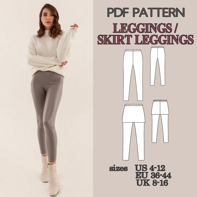 Leggings Sewing Pattern PDF, Yoga Pants Pattern, Skirted Leggings Pattern, Workout Leggings, Activewear Pattern Women Pants Pattern Trousers image 9