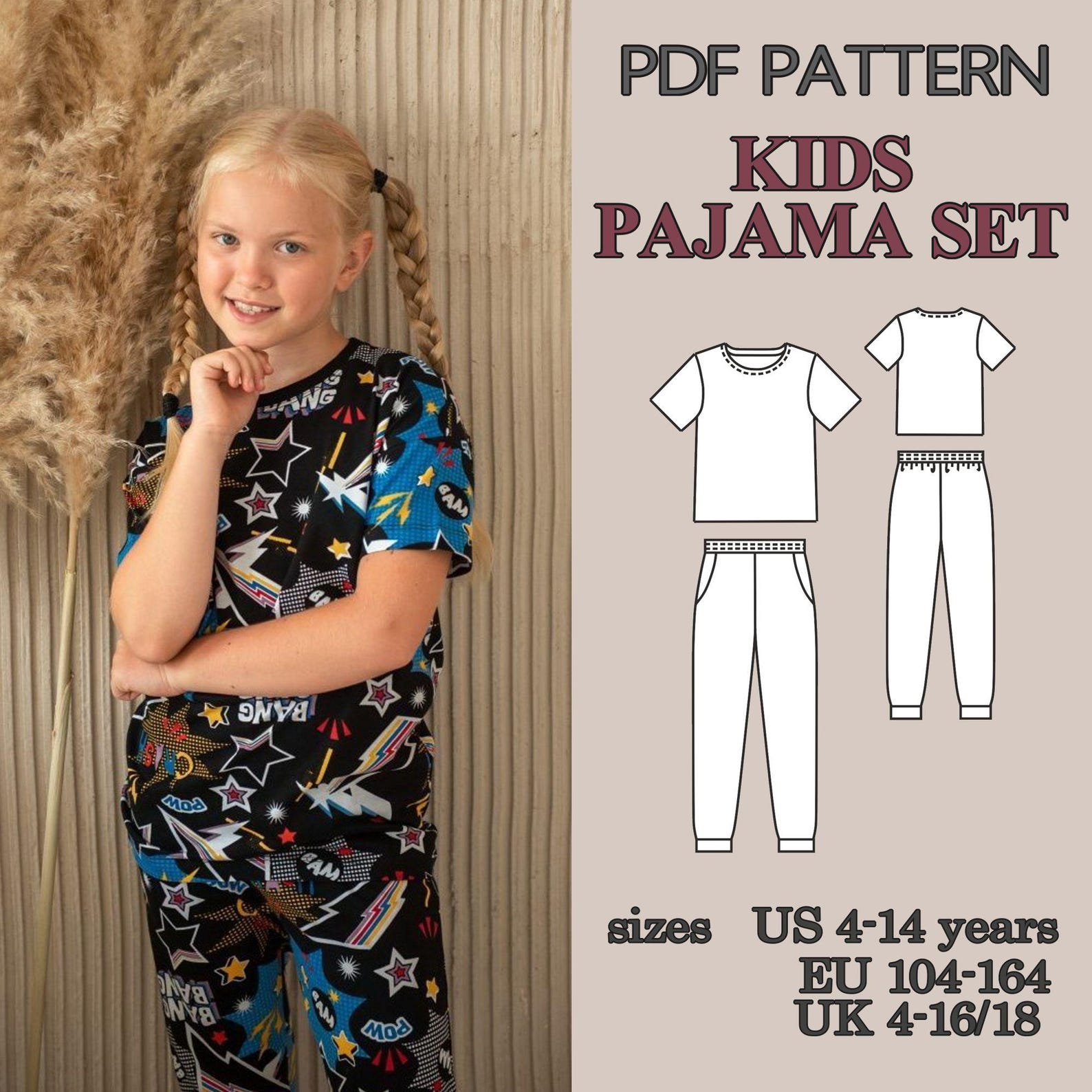 Kids Pajamas Sewing Pattern PDF, Unisex Boys and Girls Set, Jogger ...
