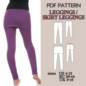 Leggings Sewing Pattern PDF, Yoga Pants Pattern, Skirted Leggings Pattern, Workout Leggings, Activewear Pattern Women Pants Pattern Trousers image 3
