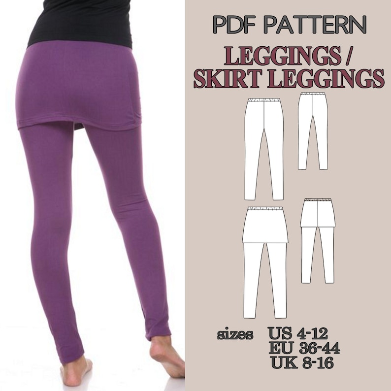 Leggings Sewing Pattern PDF, Yoga Pants Pattern, Skirted Leggings Pattern, Workout Leggings, Activewear Pattern Women Pants Pattern Trousers image 3