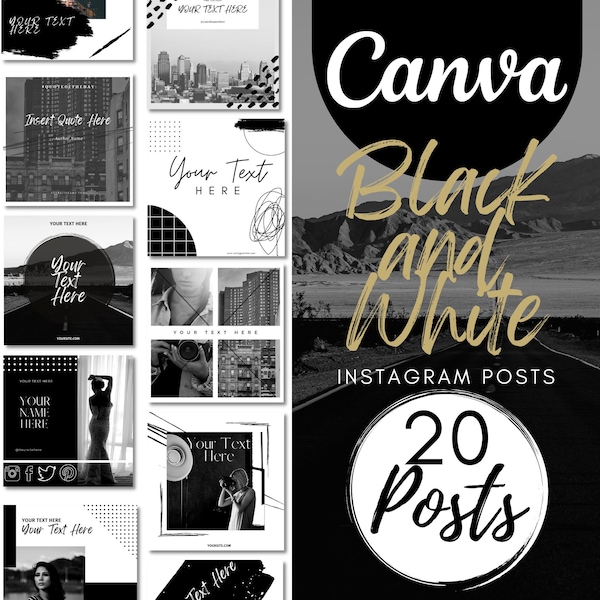 20 Instagram Post Templates | Black and White | Instagram Template | Editable in Canva | IG Engaging Templates | Social Media Posts |