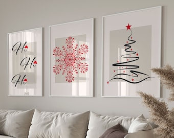 Christmas Gallery Set of 3 Prints, Trendy Christmas Print Set, Modern Xmas Printable Wall Art, Aesthetic Christmas Decor,
