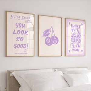 Trendy Wall Art Set, Poster Aestheticc, Guest Check Print, Lucky You Wall Art, Printable Modern Wall Prints, College Decor, Purple Posters