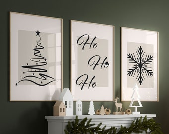 Modern Christmas Gallery Set of 3 Prints, Trendy Xmas Printable Wall Art, Christmas Wall Art Home Decor, Minimalsit Print Set Decorations
