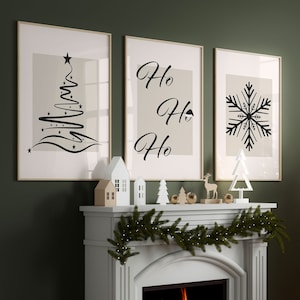 Modern Christmas Gallery Set of 3 Prints, Trendy Xmas Printable Wall Art, Christmas Wall Art Home Decor, Minimalsit Print Set Decorations