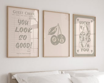 Quadri da parete neutri, set di 3 stampe di tendenza, stampa "Lucky You", decorazione per la camera da letto (download digitale)
