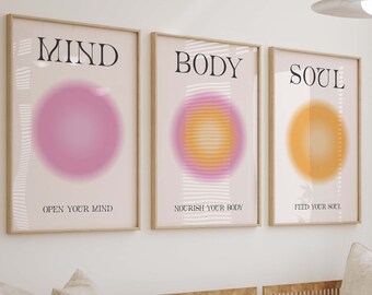 Aura Poster Print Set of 3, Pink and Orange Wall Art, Aesthetic Art, Spiritual Wall Art, Trendy Poster Set, Cute Bedroom Decor, Girly Prints