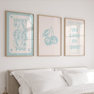 Trendy Wall Art Set of 3, Guest Check Print, Lucky You Wall Art, Large Printable Art, Trendy Aesthetic Print, Above Bed Decor, Retro Poster