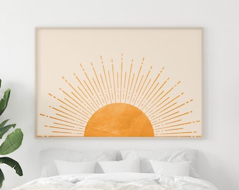 Boho Horizontale Sonne Poster, Gelbe Sonne Poster, Sonnenaufgang Wandkunst, Boho Kunstdruck, Sonnenuntergang Druck, Sonne Kinderzimmer Druck, Bunte Sonne, Boho Wandkunst