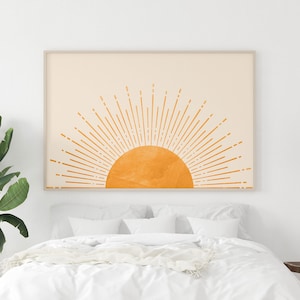 Boho Horizontal Sun Print, Yellow Sun Poster, Sunrise Wall Art, Boho Art Print, Sunset Print, Sun Nursery Print, Colorful Sun, Boho Wall Art