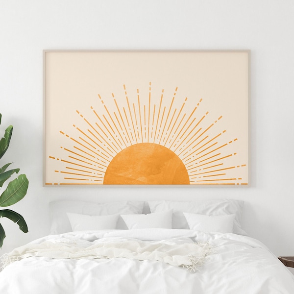 Boho Horizontal Sun Print, Yellow Sun Poster, Sunrise Wall Art, Boho Art Print, Sunset Print, Sun Nursery Print, Colorful Sun, Boho Wall Art