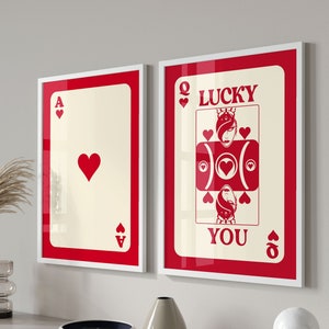 Art mural mignon, Funky Gallery Wall Set de 2 tirages, Art mural rétro tendance, décor d'appartement, impression colorée lumineuse, Lucky You Card