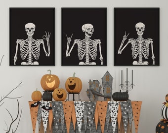 Ensemble d'art mural Halloween squelette, impressions minimalistes (téléchargement numérique)