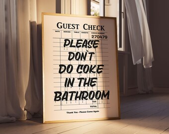 Please Don&#39;t Do Coke In The Bathroom | Wall Art | Bathroom Print | Trendy Wall Art | Downloadable Print | Retro Wall Art