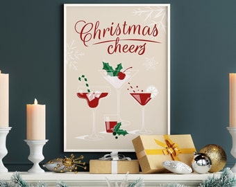 Christmas Cocktail Print, Fun Festive Xmas Printable Decor, Retro Cocktail Print, Christmas Cheers Bar Cart Print