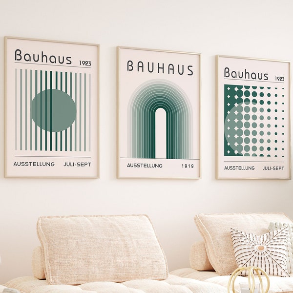 Bauhaus Poster druckbare Wandkunst, minimalistische Kunstausstellung Poster Bauhaus Druck 3er Set, trendige Wandkunst, über dem Bett Kunst, Retro Wandkunst