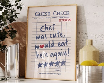 Chef Was Cute Would Eat Here Again, Guest Check Print, Trendy Kitchen Art (Digital Download)