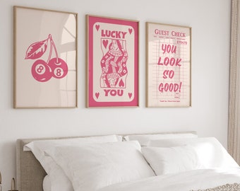 Lucky You Print Set of 3, Trendy Wall Art, Retro Guest Check Print, Guest Check Print, Modern Printable Art, Trendy Aesthetic College Decor